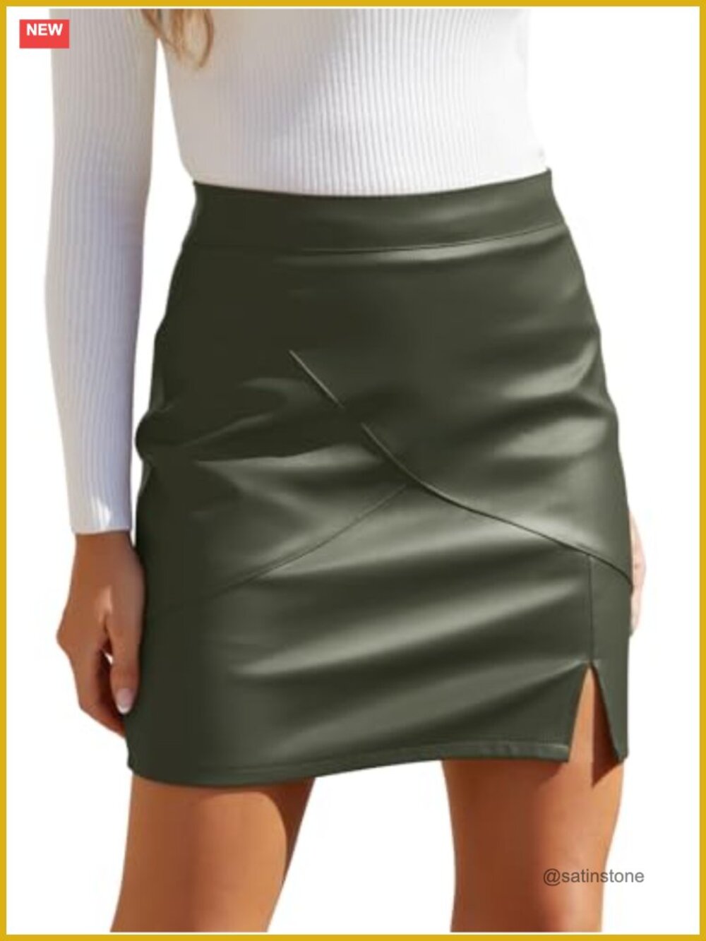 Women's Faux Leather High Waisted Bodycon Pencil Mini Skirt with Built-in Shorts